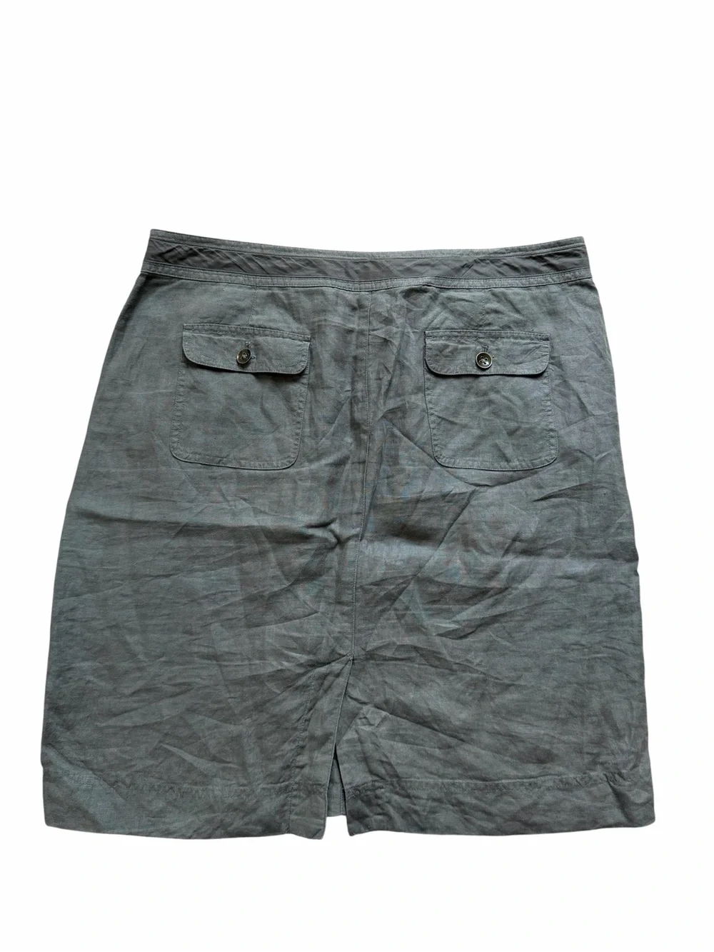 Talbots Pure Irish Linen Skirt Womens 14 Olive A-Line Knee Length Minimalist
